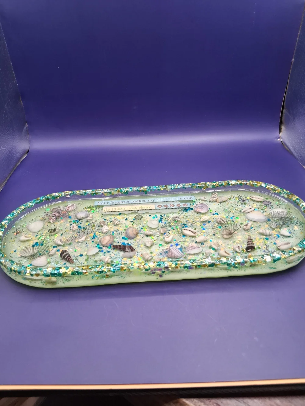 Handmade Coastal Shell Trinket Tray - Teal & Seafoam